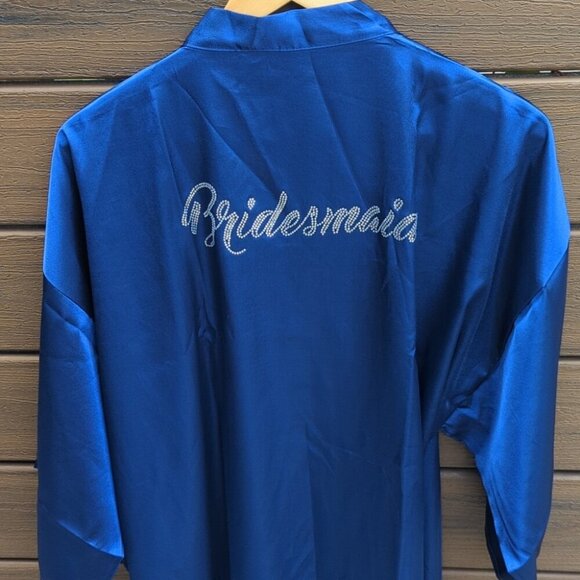 Bundle Of 2 Blue Satin Bridesmaid Kimono Robe - New XL & XXL - Picture 4 of 7
